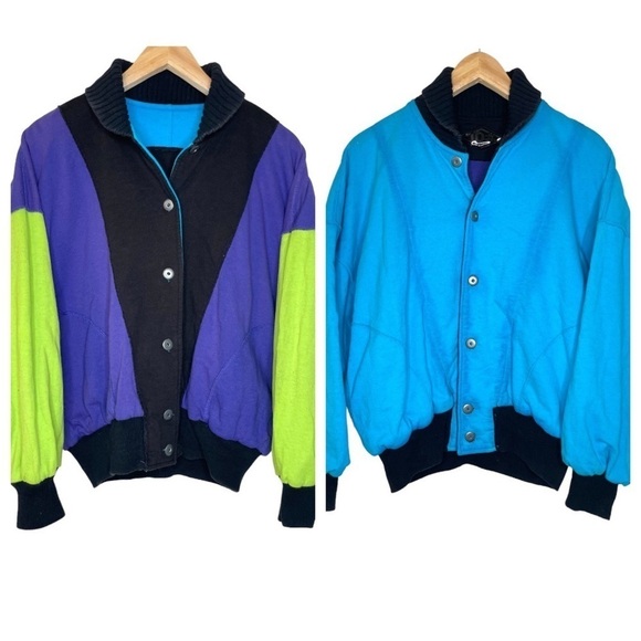 VTG 80’s 90’s color block reversible bomber jacket medium - Picture 1 of 16